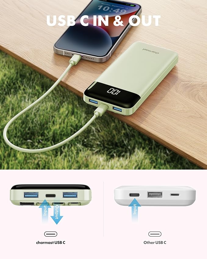 Charmast Portable Charger with Built in Cables, Power Bank with Cords Wires, Slim 10000mAh Travel Battery Pack 6 Outputs 3 Inputs 3A Fast Charging for Samsung Google Pixel LG Moto iPhone iPad