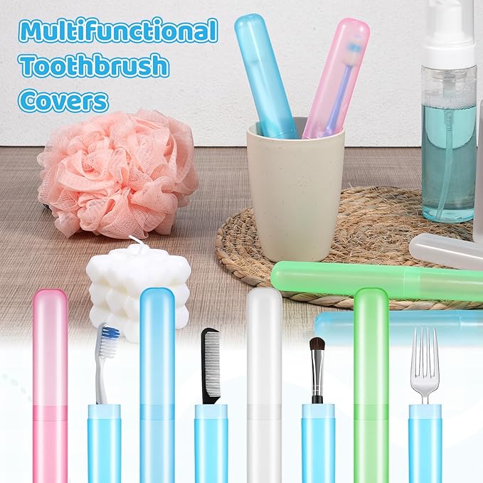 48PCS Toothbrush Holders Bulk, Portable Plastic Dust-Proof Breathable Toothbrush Holder, Travel Tooth Brush Case, 4 Colors, for Travel, Camping, Home, Business