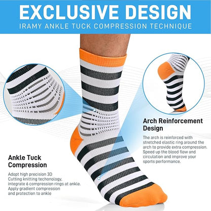 IRAMY Crew Compression Socks Ankle Support Moisture Wicking Plantar Fasciities Pain Relief 3 Packs