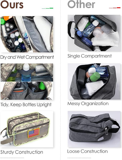 TACTICISM Toiletry Bag for Men - Dry Wet Separate Travel Toiletry Bag, Tactical Molle Dopp Kit for Men with Large Capacity, Water-Resistant Shaving Bag for Adult Women for Travel, ACU Camo