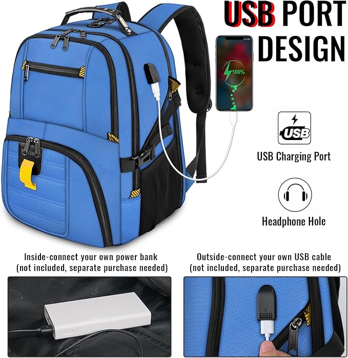 YOREPEK Travel Backpack, Extra Large 50L Laptop Backpacks for Men Women, Water Resistant College Backpack Airline Approved Business Work Bag with USB Charging Port Fits 17 Inch Computers, Cobalt Blue