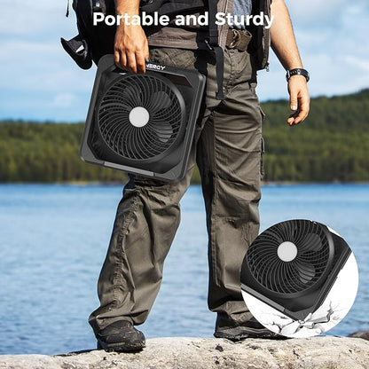 PANERGY Solar Fan with Lantern for Camping, Rechargeable Battery Powered Fan(21H cooling/67H lighting), Detachable Solar Panel, 3-Speed, 60°Pivot Cordless & Portable for Outdoor Travel RV Power Outage