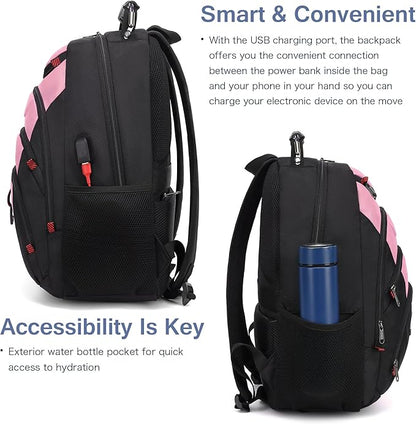 Boavan Laptop Backpack for men, 15.6 inch Laptop Bag with USB Port, Waterproof Travel Work Backpack Purse, Anti-Theft Teacher Nurse Doctor Casual Bookbags Office Business backpack，PinkBlack