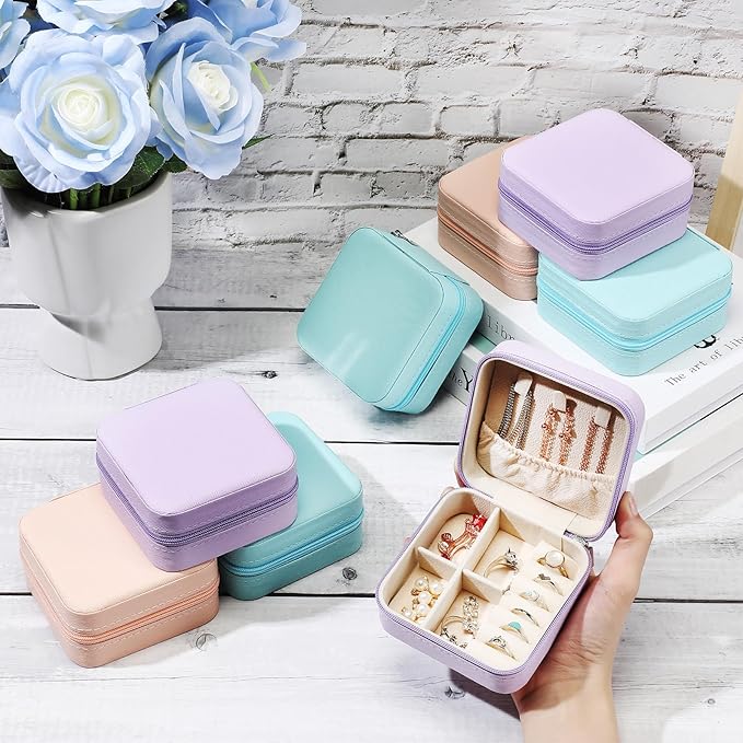 Batiyeer 50 Pcs Small Jewelry Travel Case Bulk Mini Jewelry Box Wedding Bridesmaid Proposal Return Gift for Pooja(Pink Purple Blue)