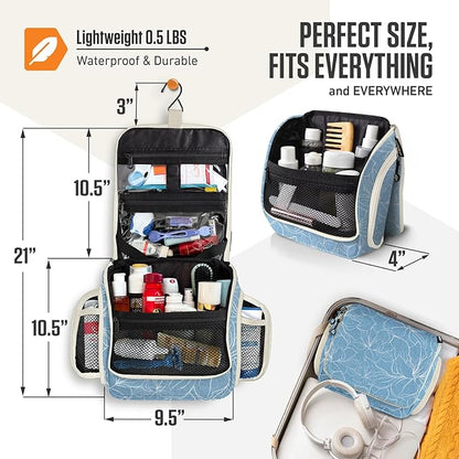 VENTURE 4TH Hanging Travel Toiletry Bag for Women & Men - Travel Organizer with Expandable Compartments & Removable Clear Pouch for Toiletries (Blue Flowers)