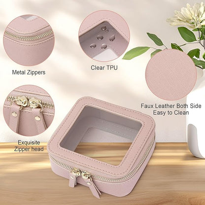 Pinkmik Small Makeup Bag Mini Clear Cosmetic Makeup Case & Toiletry Bag with Zipper Women's Purse Organizer & Car Essentials (Pink, MINI-1)