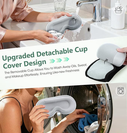 LC-dolida Voice Control Bluetooth Sleep Mask, Bamboo Cotton Bluetooth Sleep Headphones with 3D Zero-Pressure Cups and Timer Setting, Total Blackout Sleep Eye Mask for Side Sleepers, Black