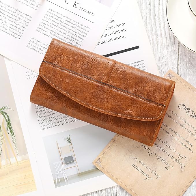 RFID Blocking Genuine Leather Wallet for Men and Women Large Capacity Phone and Credit Card Holder Organizer Purse (Light Brown)