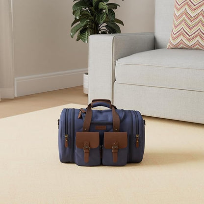Wildroad 50L Travel Duffel Bag, Expandable Canvas Genuine Leather Duffle Bag Upgraded Overnight Weekender Carry on Bag