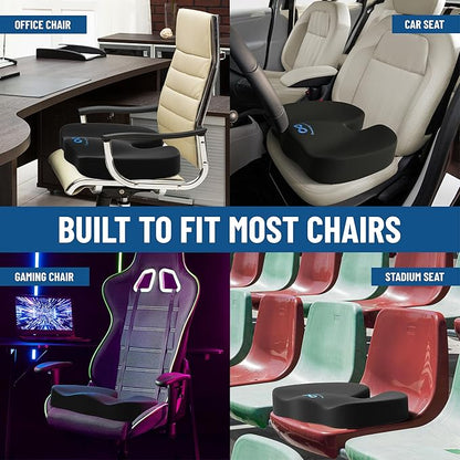 Everlasting Comfort Doctor Recommended Memory Foam Seat Cushion for Office Chairs & Car - Ergonomic Office Desk Accessories - Cushions for Tailbone Pain Relief, Sciatica & Back Support Pillow