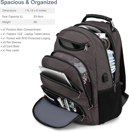 Boavan Laptop Backpack for men, 15.6 inch Laptop Bag with USB Port, Waterproof Travel Work Backpack Purse, Anti-Theft Teacher Nurse Doctor Casual Bookbags Office Business backpack,Coffee