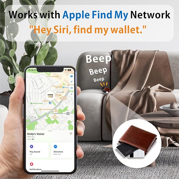 Eelexa Wallet Tracker Card, Rechargeable Thin Finder, Works with Apple Find My (iOS Only), Item Locator for Luggage Tags, Passports, Phone, IP68 Waterproof, 2 Pack
