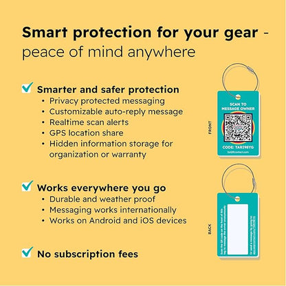 Smart Luggage Tags | Privacy QR Code Luggage Tag Keeps Personal info Private | Customizable Travel Suitcase Tags for Women Men | Use with GPS Bag Locator Tracking Tags, Air Tag for Android or iOS