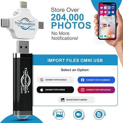 ThePhotoStick® Omni 128GB (2 Pack) - Photo & Video Backup and Transfer | Digital File Organizer | USB & Multiport Connection for Phones, Tablets and Computers | Portable Memory | External Storage