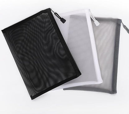 12 Pieces Zipper Nylon Mesh Pouch, Mesh Cosmetic Bags Makeup Bags Pencil Case, Multipurpose Travel Bags for Cosmetic School Office Supplies and Travel Accessories (Black, A5)