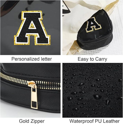 YOOLIFE Birthday Gifts Mini Initial Makeup Bag Travel Toiletry Bag, Clear Makeup Bag Car Accessories For Women Clear Makeup Bags With Zipper Girlfriend Teacher Girl Gifts Mini Graduation Gifts Black S