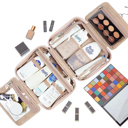 NISHEL Travel Toiletry Bag for Women Large Capacity, Makeup Essentials Organizer, Hanging Case for Accessories, Cosmetics, Pink