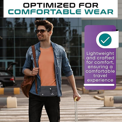 Travel Money Belt & Passport Holder - RFID Blocking Slim Travel Wallet & Fanny Pack for Men and Women - Essential Travel Pouch for Cash, Credit Cards, and Documents (Beige)