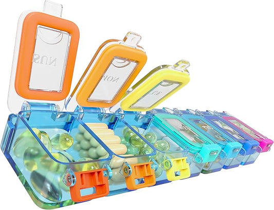 Weekly Pill Organizer 1 time a Day – Pill Box 7 Day with Enhanced Waterproof Seal, Large compartments Hold Big Vitamins & Supplements, Upgraded Locking lids, for Home & Travel use, Durable Hard case