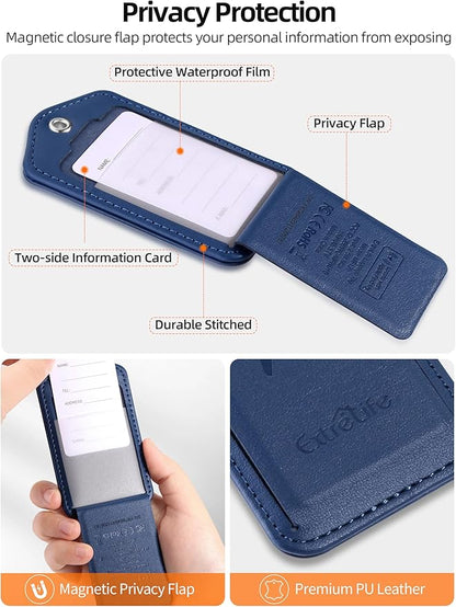 Luggage Tags, Works with Apple Find My, Leather Luggage Tag for Suitcases, Travel Tags, Bag Tag for Backpacks, Suitcase Tag with Privacy Flap, Anti-Lost Luggage Tracker, Travel Essentials, Navy Blue