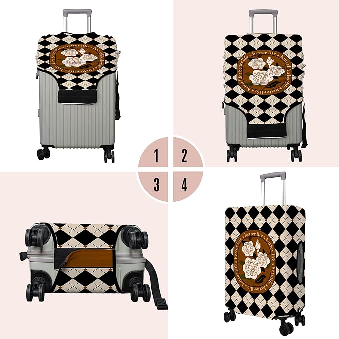 Travel Luggage Cover Suitcase Protector Fits 18-32 Inch Wheel Covers PatternedTravel Related Items Flower Luggage Protector Elastic S