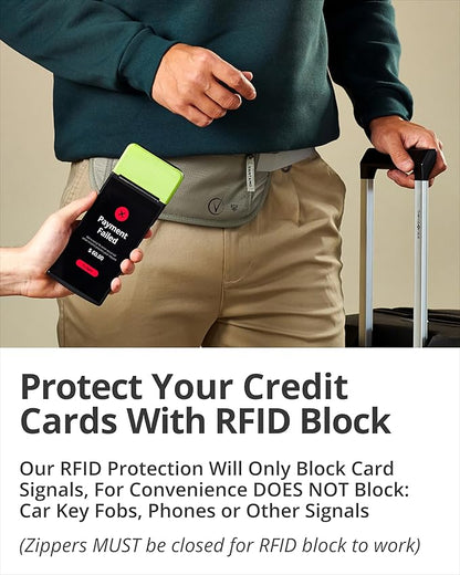 Vantamo Money Belt with RFID For Men & Women, Hidden Passport Holder for Travel, 2 Compartment Travel Fanny Pack for Women Anti Theft