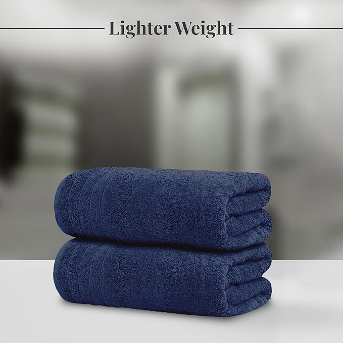 Tens Towels Pack of 8 Towels Set, 2 Extra Large Bath, 2 Hand, 4 Washcloths, 100% Cotton, Lighter Weight, Quicker to Dry, Super Absorbent, Perfect for Bathroom, Navy