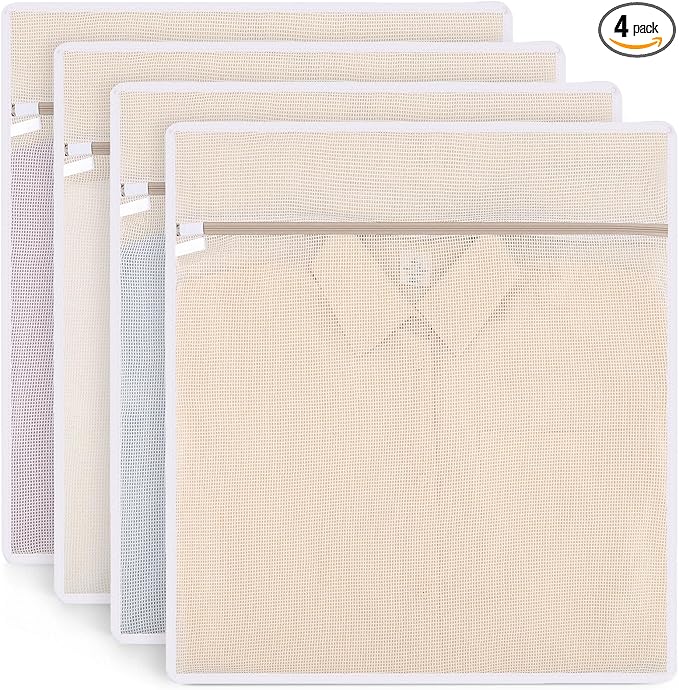4Pcs Durable Cotton Mesh Laundry Bags for Delicates, 20×24inch Large Breathable Laundry Mesh Wash Bags with Sturdy Zipper for Delicates, Clothes, Pants, Underwear, Bra, Socks (XL)