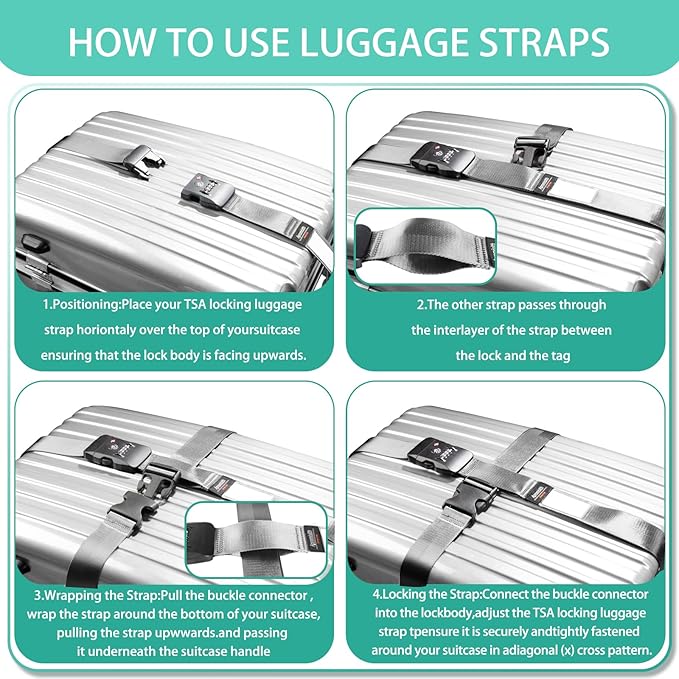 Cross Luggage Strap Belt for 20"-32" Suitcase with TSA Approved 3-Dial Combination Lock Wide Adjustable Packing Straps Travel Accessories, Grey