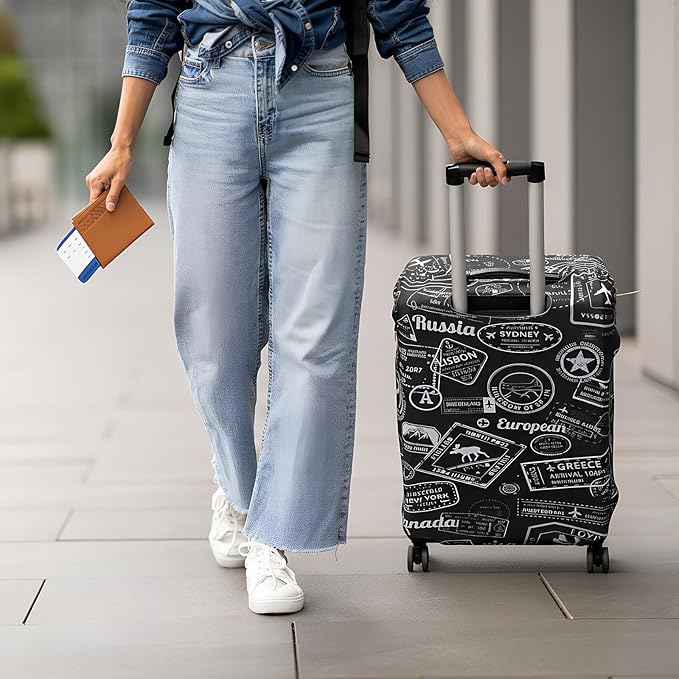 Sherr 3 Pieces Travel Luggage Cover Suitcase Protector Anti Scratch Suitcase Washable Baggage Covers(S/medium/l,Vintage Theme,Black White)