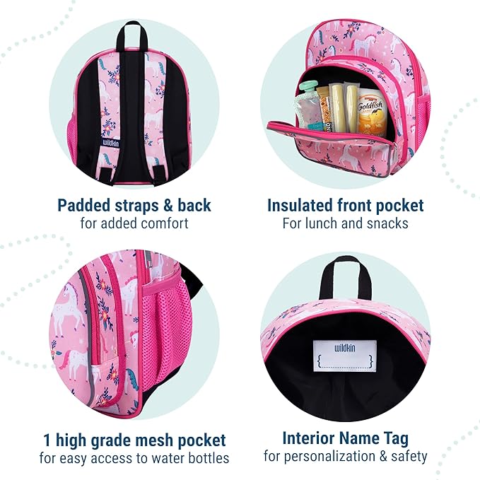 Wildkin 12-inch Kids Backpack – Padded, Adjustable, Ideal for Daycare & Travel - Magical Unicorns