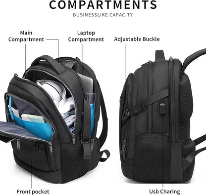 DUSLANG Anti-Theft Laptop Backpack, Black, 15.6-14-13 Inch Laptop Sleeve, USB Charging Port and Clear Cosmetic Toiletry Bag