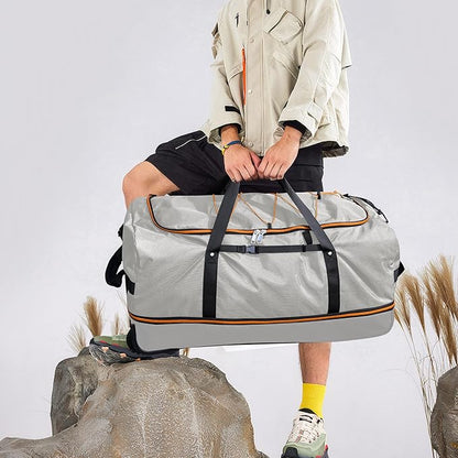 32” 1680D Oxford Foldable Duffle Bag with 2 Wheels,110L to 140L Expandable Soft Sided Rolling Travel Bag,Grey