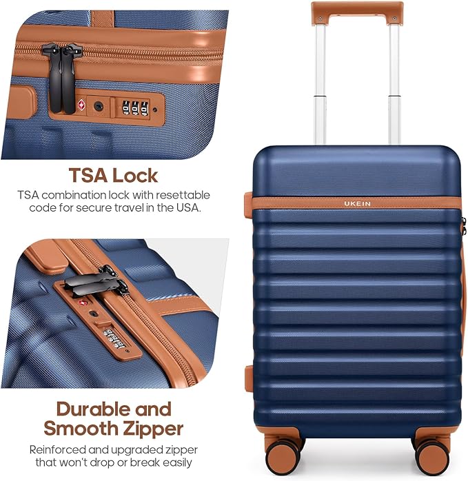UKEIN Luggage Sets 5 Piece, Carry On Luggage 20In With Spinner Wheels, Hardside Suitcase Set with TSA Lock,Durable Large Suitcase With Travel Backpack for Men-20/24/28in (Blue, 5 piece set)