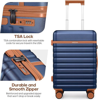 UKEIN Luggage Sets 5 Piece, Carry On Luggage 20In With Spinner Wheels, Hardside Suitcase Set with TSA Lock,Durable Large Suitcase With Travel Backpack for Men-20/24/28in (Blue, 5 piece set)