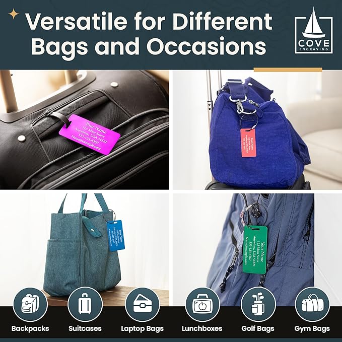 Two Custom Engraved Aluminum Luggage Tags (Green)