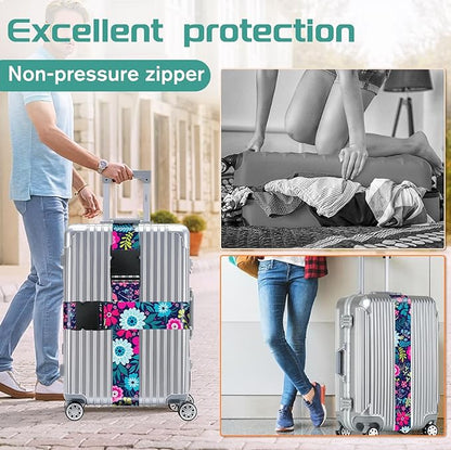 Slohif Luggage Straps for Suitcases Travel Belt Accessories Luggage Connector Identifiers Over Handle with Buckle Unique Nylon Adjustable Strap for Sleeping Bag Car Seat Flower (2 Pack)