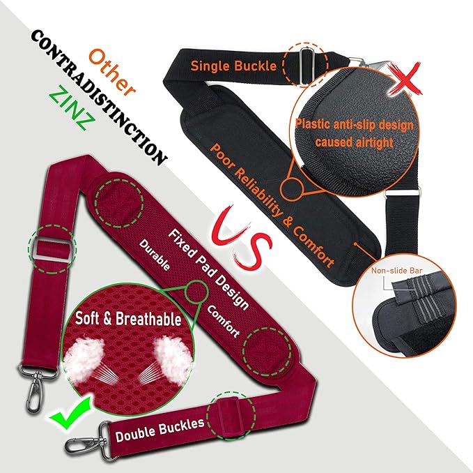 Shoulder Strap, ZINZ 57" Padded Adjustable Shoulder Bag Straps Replacement for Bags with D-Ring (R02D01)