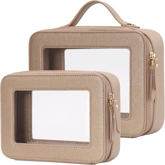 Popvibe Clear Makeup Bag Travel Cosmetic Case Transparent Toiletry Bag with Zipper, Portable Make Up Organizer Traveling Compact Car Bag for Essentials