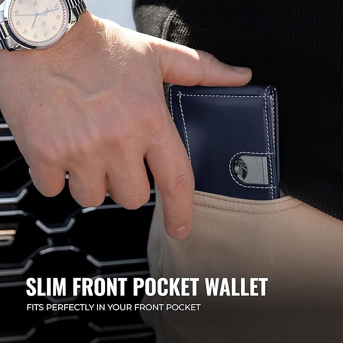 Kingly Cash Clip Slim Leather Wallet for Men with RFID Blocking & Money Clip - Minimalist Front Pocket Bifold Wallet Holds 12 Cards - Secure Card Holder with Easy Access Pull Tab