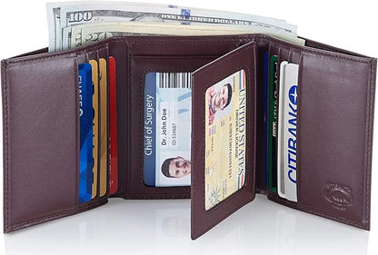 Stealth Mode Leather Trifold RFID Wallet For Men With Flip Out ID Holder