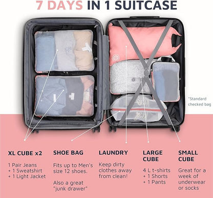 Large Packing Cube Set with See Through Mesh- Compression Packing Cubes Travel Organizers by TRIPPED Travel Gear (Dusty Rose)