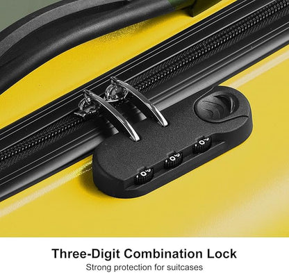 24 Inch Kid Ride Suitcase, Kid Luggage Seat Ride With Lock - Kids Travel Trolley With Safety Belt, Kids Luggage With Wheels Child Stroller Spinner Luggages, ABS+PC (Yellow, 6-12 Years)