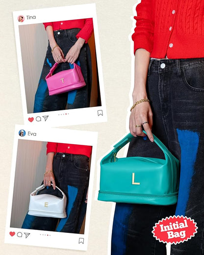 Birthday Gifts for 15 16 17 18 19 Year Old Girls Gifts, Personalized Makeup Bag with Handle, Initial Double Layer Cosmetic Bag with Makeup Brush Organizer, Cosmetic Pouch for Women