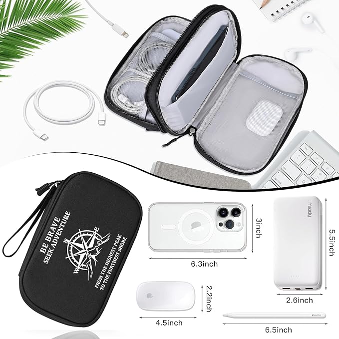 COSHAYSOO Personalized Travel Gifts for Women Men Teen Girl Boy Travelers Who Have Everything, Electronics Cord Cable Organizer Bag Traveling Vacation Cruise Airplane Gadgets Essentials, Compass