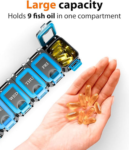 Large Weekly Pill Organizer 2 Times a Day – AM/PM Medicine Organizer with Thick Silicone Seal, Upgraded Secure Locks, Moisture-Proof Pill Box with Removable Rows for Travel, Fits Large Supplements