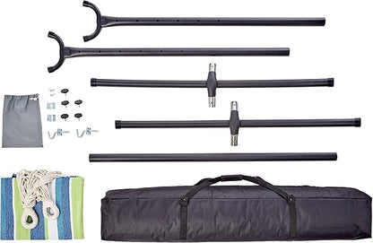 Amazon Basics Double Hammock with 9-Foot Space Saving Steel Stand and Carrying Case, 450 lb Capacity, Oasis Stripe, 110 x 47 x 43 inches