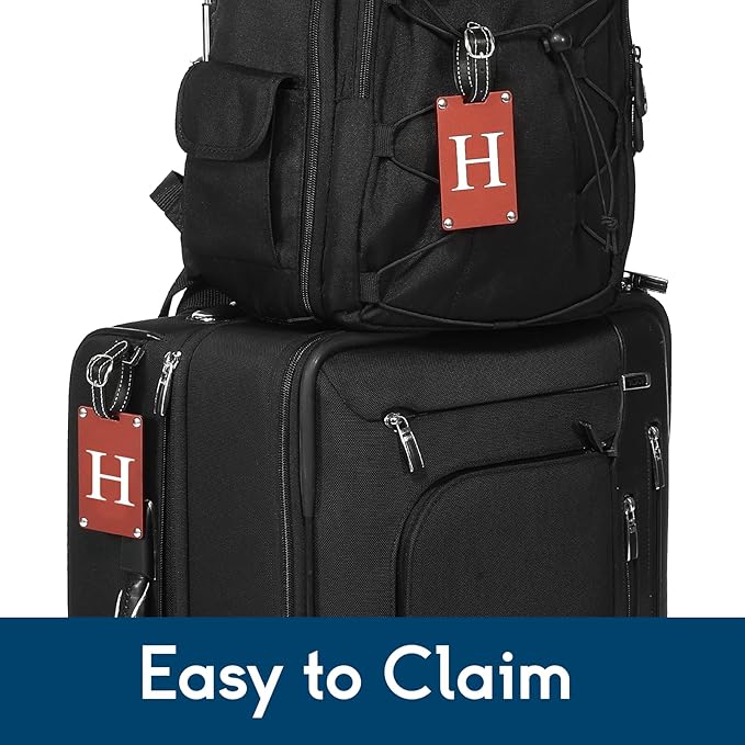 Premium 3-Layer Aluminum Luggage Tags by Fortuna - Easy to Claim, Laser-Engraved, Plastic-Free, and Eco-Friendly Luggage Tag Holders, 2-Pack, Red (H)
