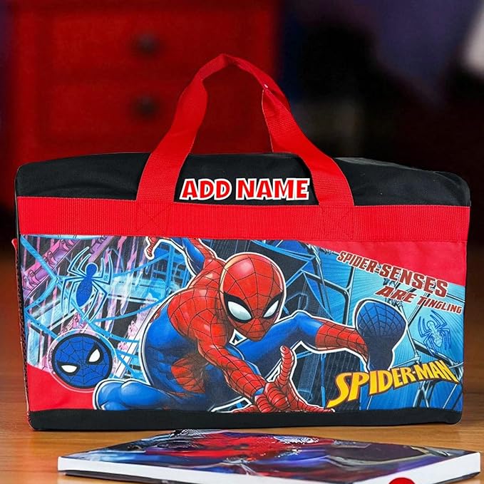 KishKesh Personalized Licensed Kids Duffel Bag – Durable, Customizable Name & Text, Ideal for Travel, School, Gym, Beach, or Overnight – Marvel Spiderman Design, 18" X 10.50" X 9.75"