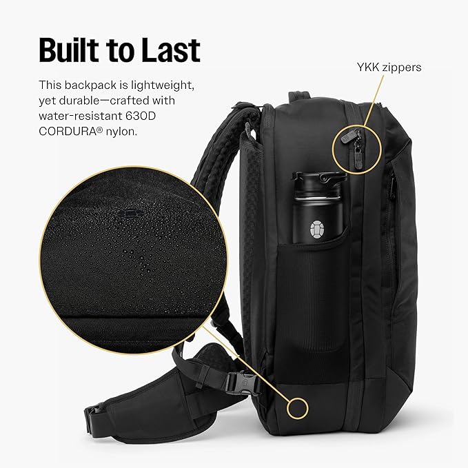 Tortuga 40L Travel Backpack Lite, Black - Large Carry-On Travel Backpack for Men and Women - Durable, Comfortable, Easy to Pack, Airline-Approved Bag with Laptop Compartment